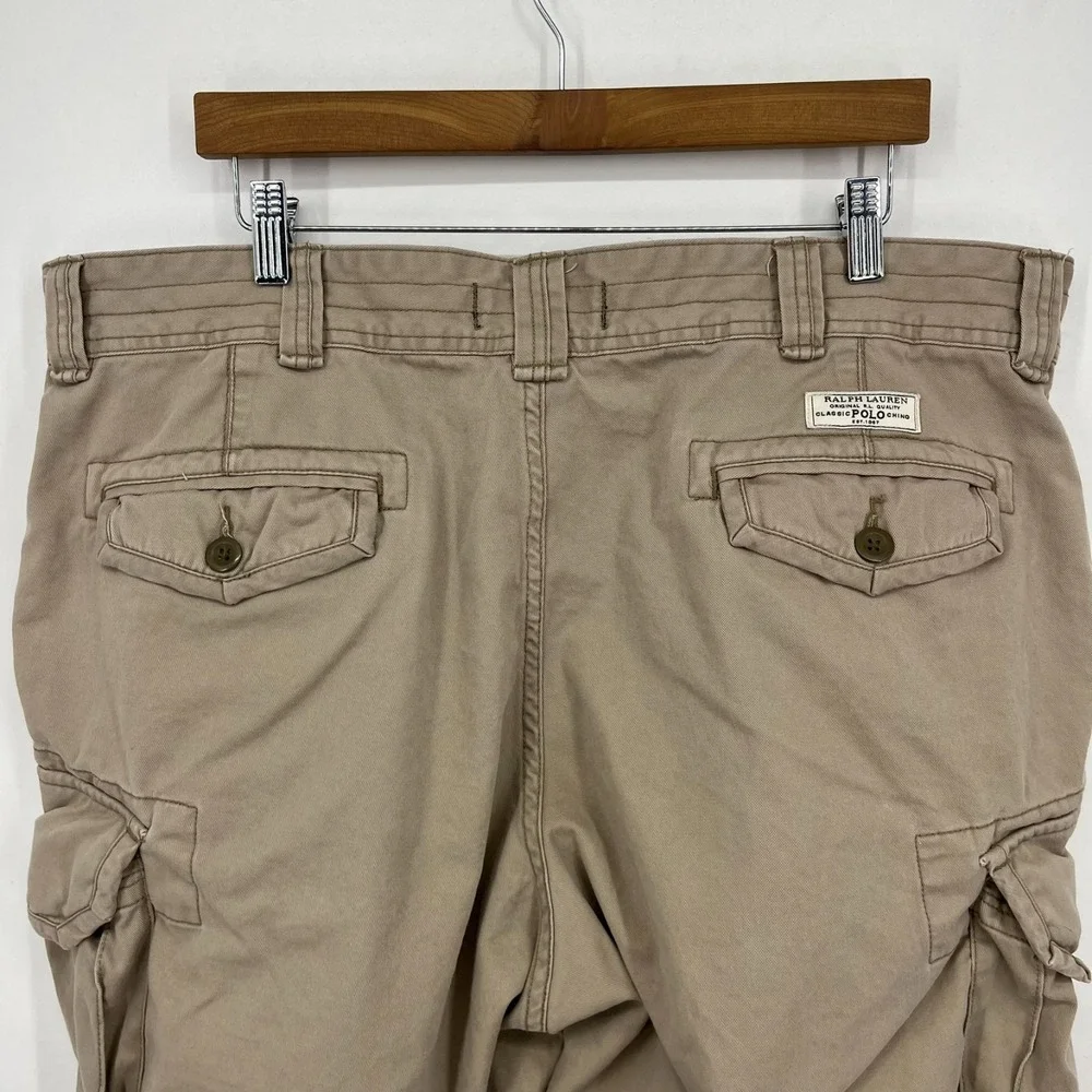 Polo Ralph Lauren Cargo Shorts Men's Size 40 Beige 100% Cotton‎ Pockets Vtg Y2K